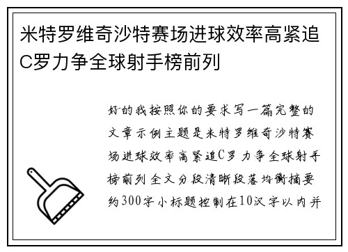 米特罗维奇沙特赛场进球效率高紧追C罗力争全球射手榜前列